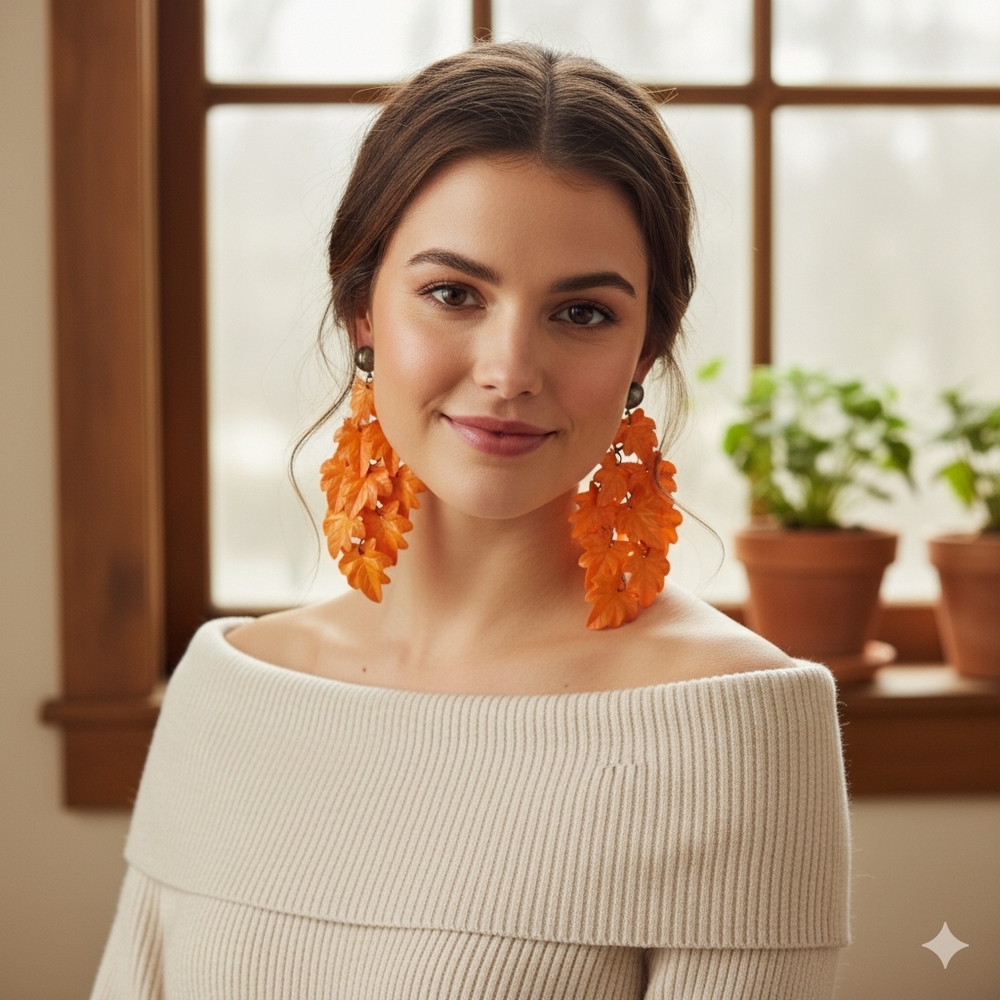 Stunning Orange Maple Leaf Drop Earrings